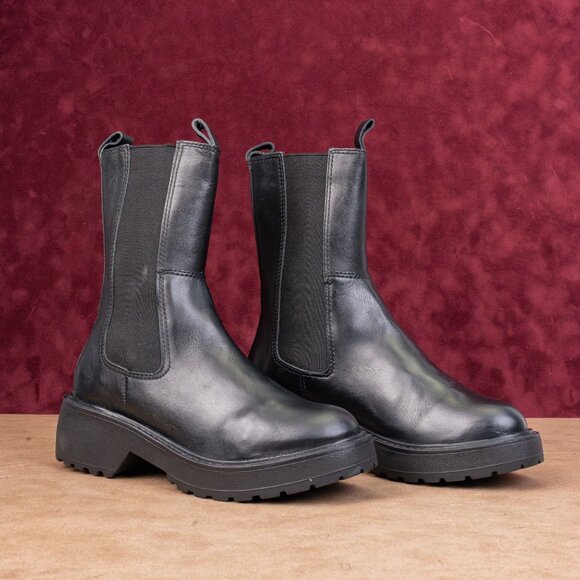 Chelsea Crew Wmn Shadow Black Leather festival Platform Boots 7.5US EUR38 - Picture 1 of 8